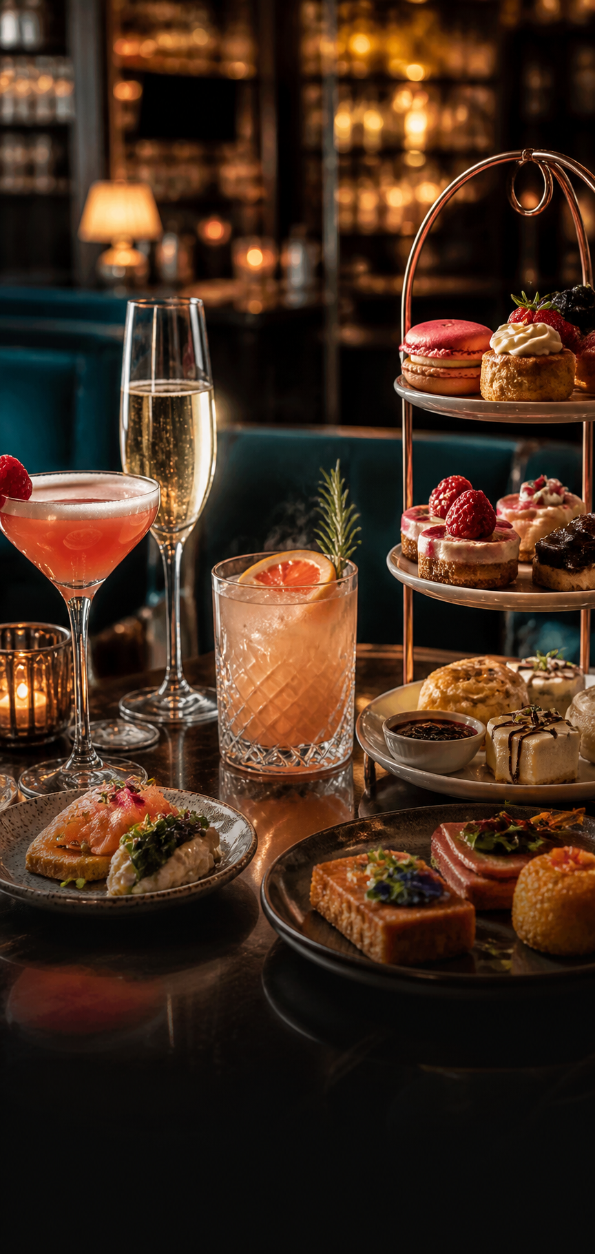Cocktails, champagne and afternoon tea in a chic bar